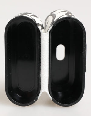 Dolce & Gabbana Black White Leather Monogram Print Logo Holder Airpods Case