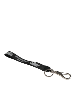 Dolce & Gabbana Black Silver Nylon DG Crown Men's Holder Keychain Keyring