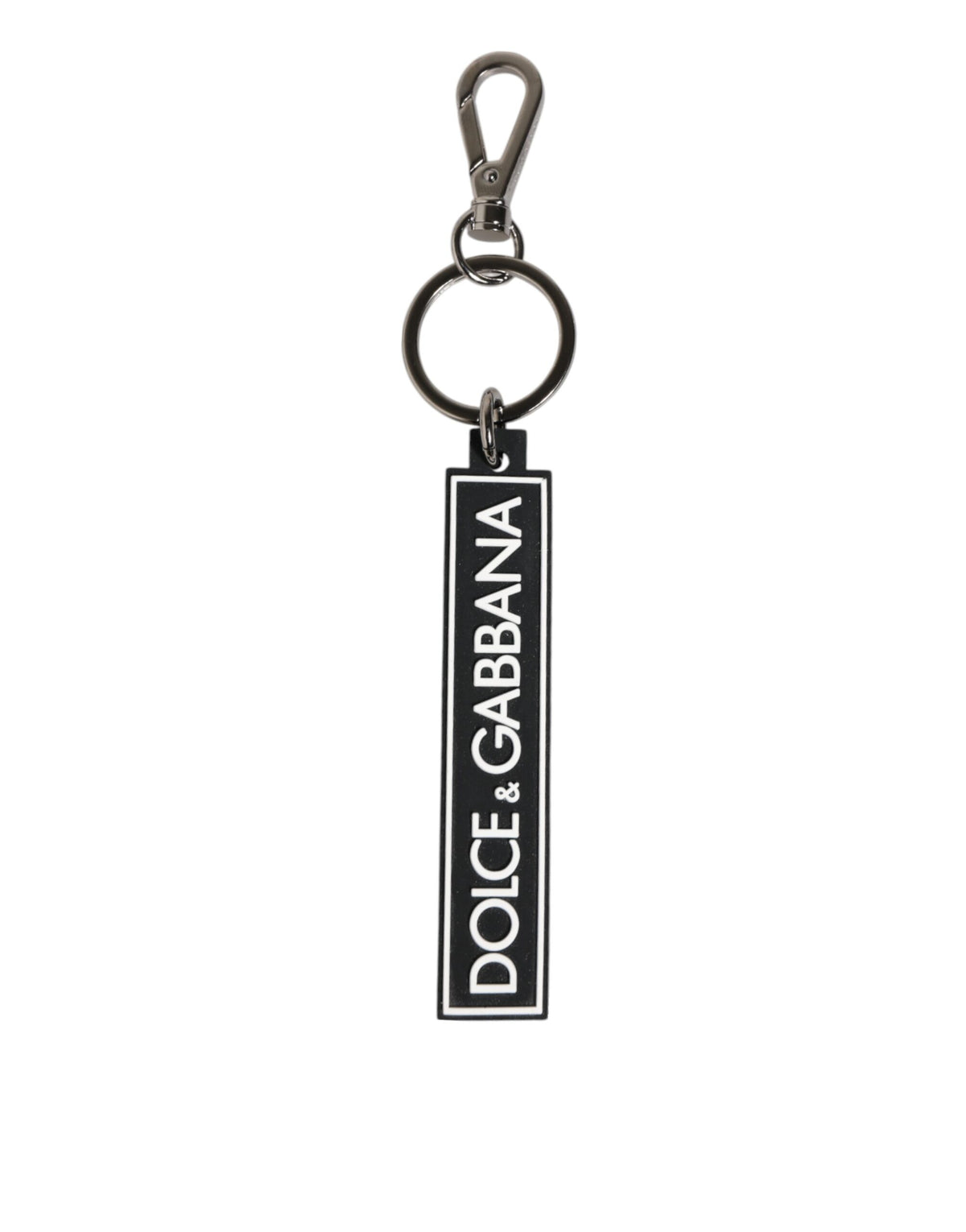 Dolce & Gabbana Black White DG Rubber Logo Silver Men's Holder Keyring