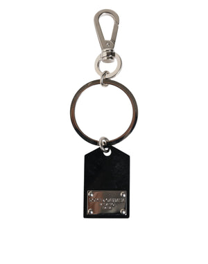 Dolce & Gabbana Black Sint Glass Plaque DG Logo Metal PlateKeychain Keyring