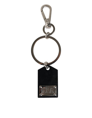 Dolce & Gabbana Black Sint Glass Plaque DG Logo Metal PlateKeychain Keyring