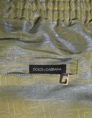 Dolce & Gabbana Green Polyester Metallic Logo Print Men Swimwear