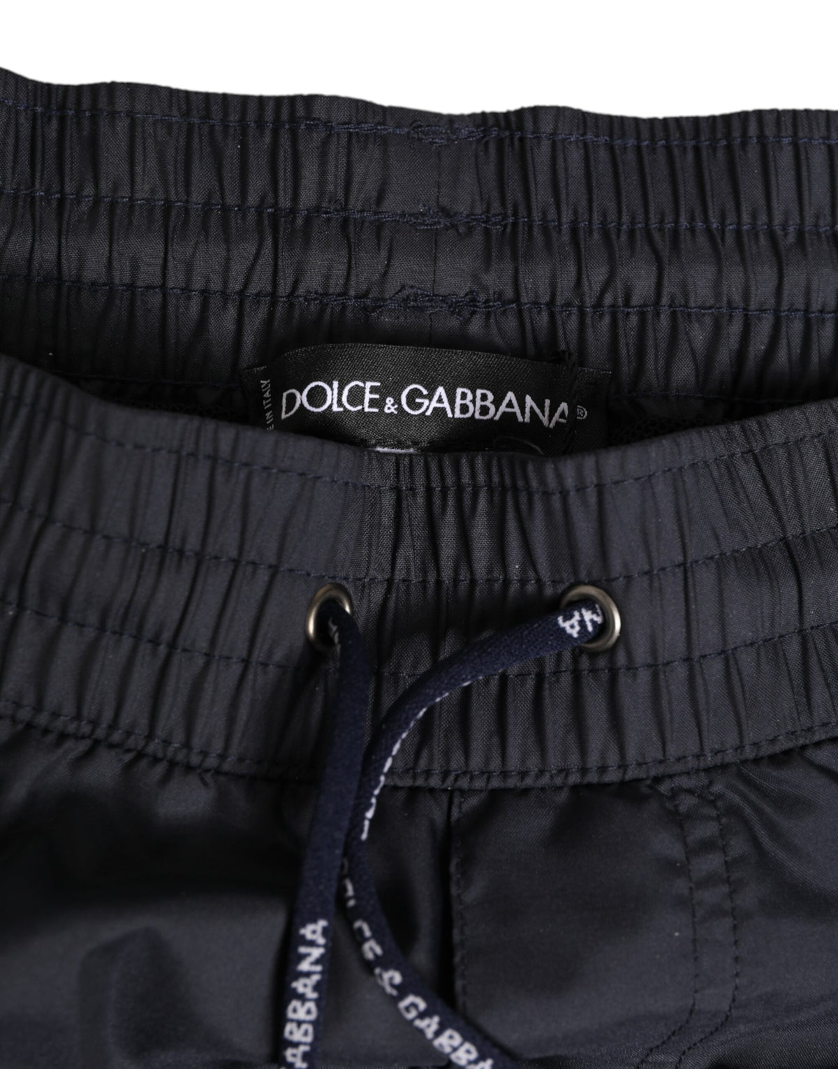 Dolce & Gabbana Black White Polyester Logo Elastic Waistband Swimwear