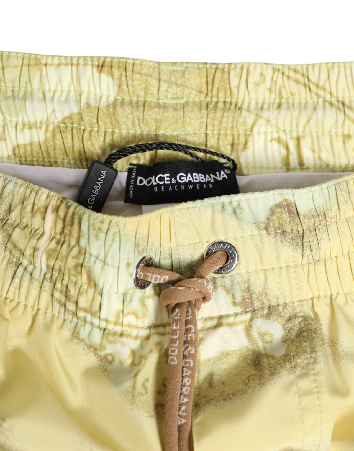 Dolce & Gabbana Yellow World Map Polyester Elastic Waistband Swimwear