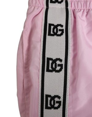 Dolce & Gabbana Pink Nylon Logo Side Stripe Beachwear Men Swimwear