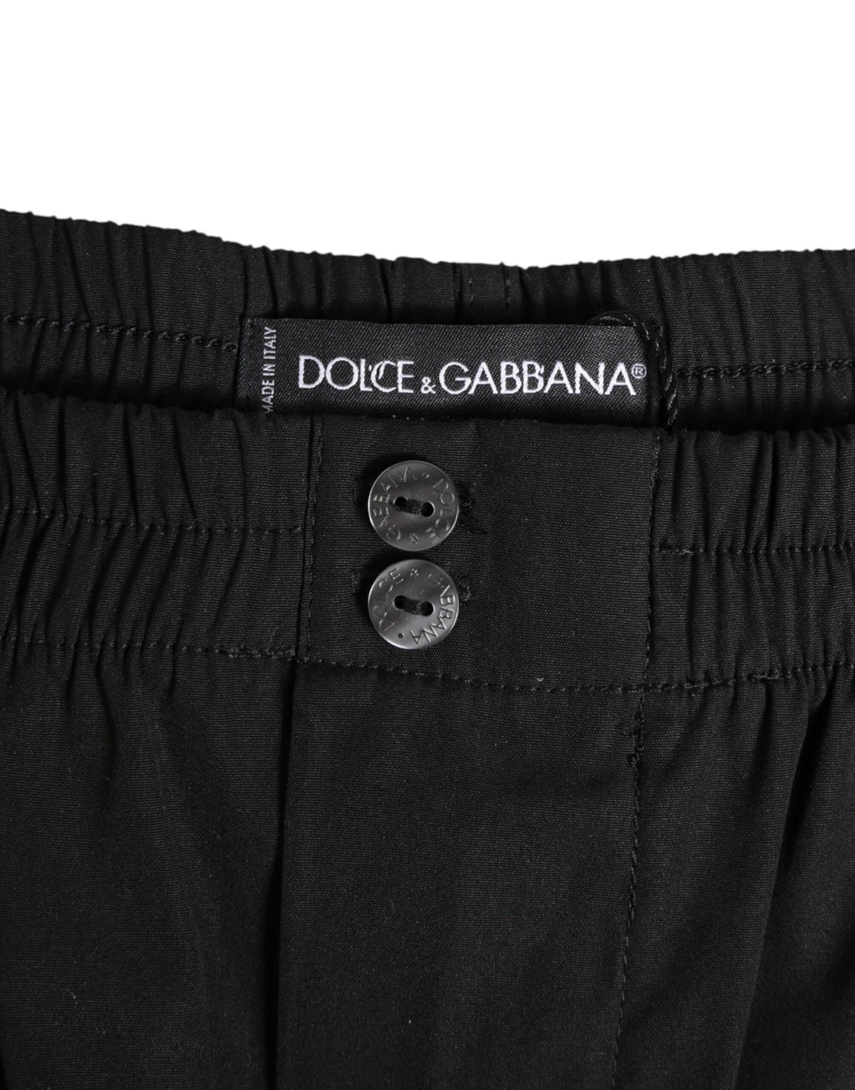 Dolce & Gabbana Black Cotton Elastic Waistband Button Swimwear