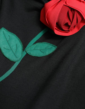 Dolce & Gabbana Black Wool Sleeveless Rose Applique Dress