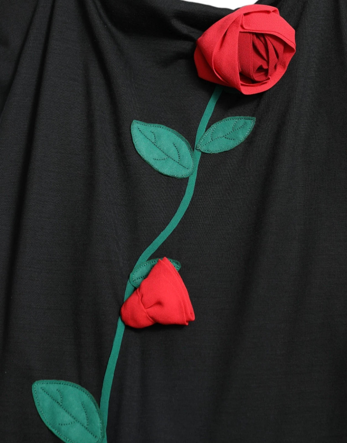 Dolce & Gabbana Black Wool Sleeveless Rose Applique Dress