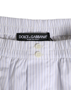 Dolce & Gabbana White Blue Cotton Striped Button Fly Shorts Swimwear