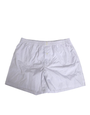 Dolce & Gabbana White Blue Cotton Striped Button Fly Shorts Swimwear