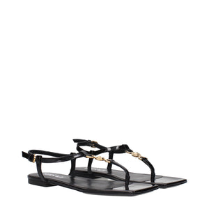 Versace Black Leather Flip-Flop Sandals