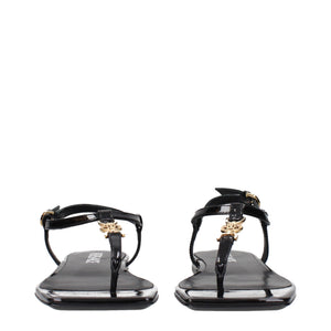 Versace Black Leather Flip-Flop Sandals