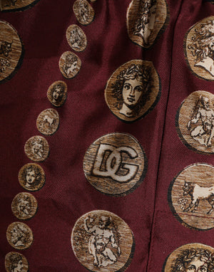 Dolce & Gabbana Burgundy Silk Coin Print Men Boxer Short Swimwear