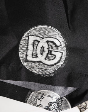 Dolce & Gabbana Black Silk Ancient Coin Print Boxer Short Swimwear