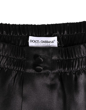 Dolce & Gabbana Black Silk Satin Elastic Men Boxer Short Swimwear