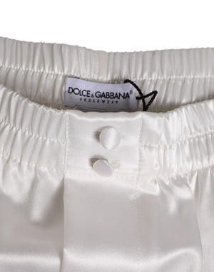 Dolce & Gabbana White Silk Satin Elastic Men Boxer Short Swimwear