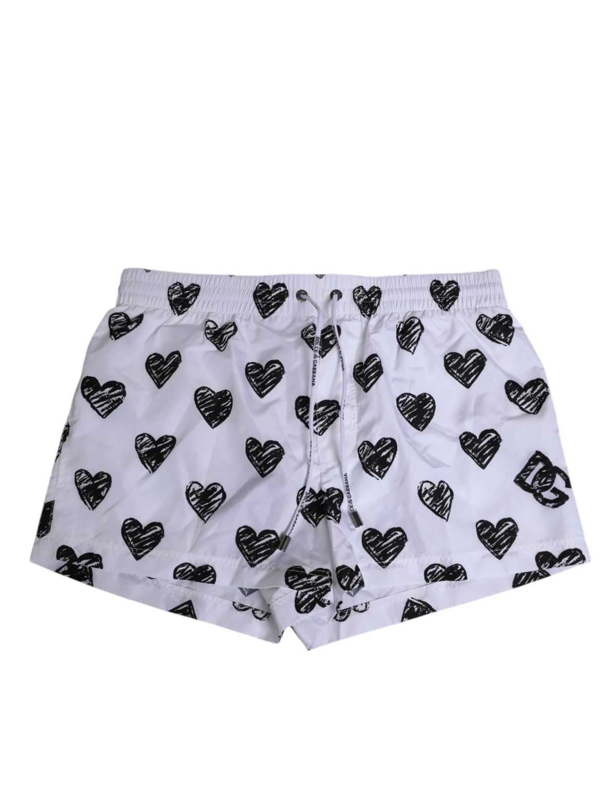 Dolce & Gabbana White Black Heart Print Men Boxer Short Swimwear