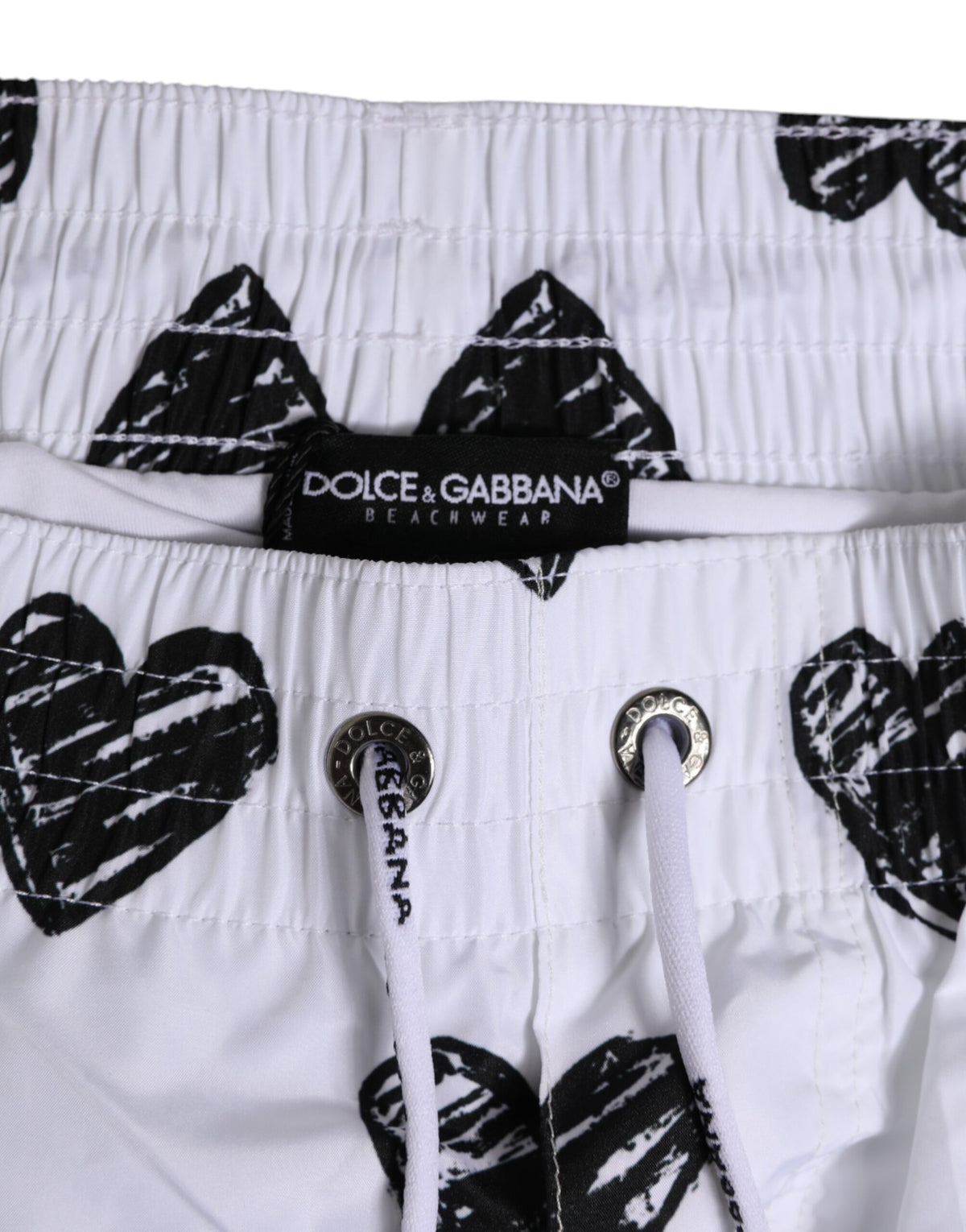 Dolce & Gabbana White Black Heart Print Men Boxer Short Swimwear