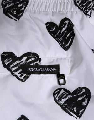 Dolce & Gabbana White Black Heart Print Men Boxer Short Swimwear