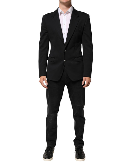 Dolce & Gabbana Dark Blue Cotton Men Jacket Coat Blazer Suit
