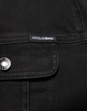 Dolce & Gabbana Black Cotton Denim Stretch Button Up Jacket