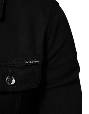 Dolce & Gabbana Black Cotton Denim Stretch Button Up Jacket