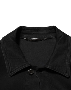 Dolce & Gabbana Black Cotton Denim Stretch Button Up Jacket