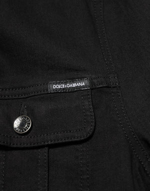 Dolce & Gabbana Black Cotton Denim Stretch Button Up Jacket