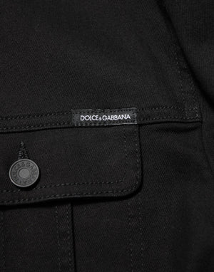 Dolce & Gabbana Black Cotton Denim Stretch Giubbotto Jacket