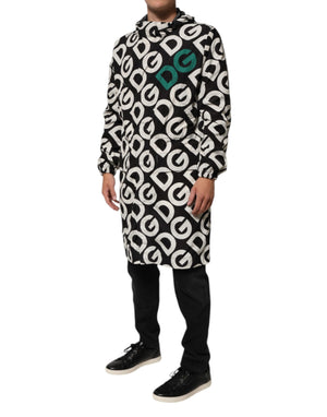 Dolce & Gabbana Black White Logo Print Hooded Coat Men Jacket