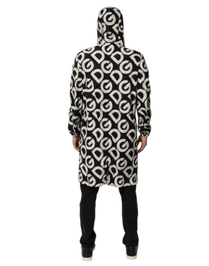 Dolce & Gabbana Black White Logo Print Hooded Coat Men Jacket