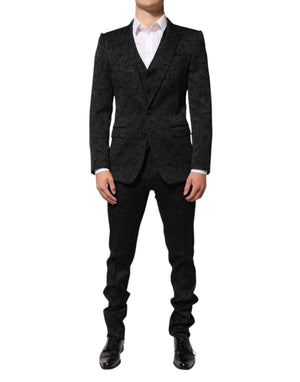 Dolce & Gabbana Black 3 Piece Brocade Jacquard Suit MARTINI
