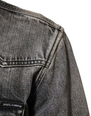 Dolce & Gabbana Black Washed Cotton Snap Long Sleeve Casual Shirt