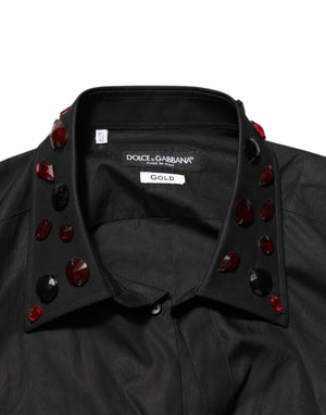 Dolce & Gabbana Black Cotton Embellished Collar Men’s Shirt