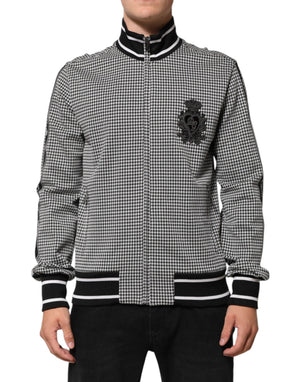 Dolce & Gabbana Black White Houndstooth Wool Crest Jacket Sweater