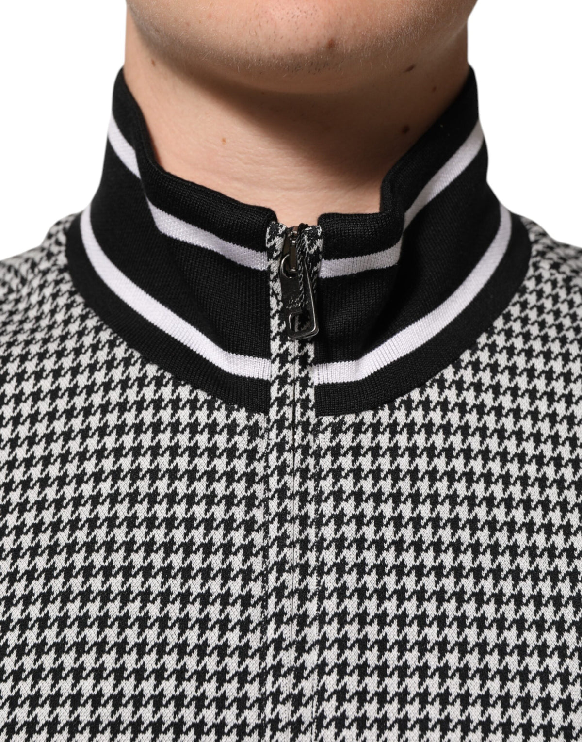 Dolce & Gabbana Black White Houndstooth Wool Crest Jacket Sweater