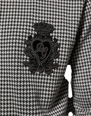 Dolce & Gabbana Black White Houndstooth Wool Crest Jacket Sweater