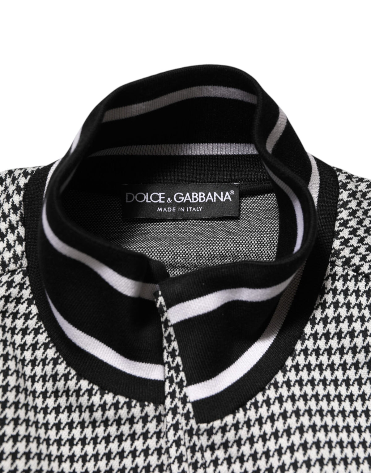 Dolce & Gabbana Black White Houndstooth Wool Crest Jacket Sweater