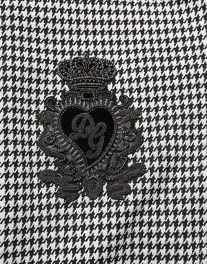 Dolce & Gabbana Black White Houndstooth Wool Crest Jacket Sweater