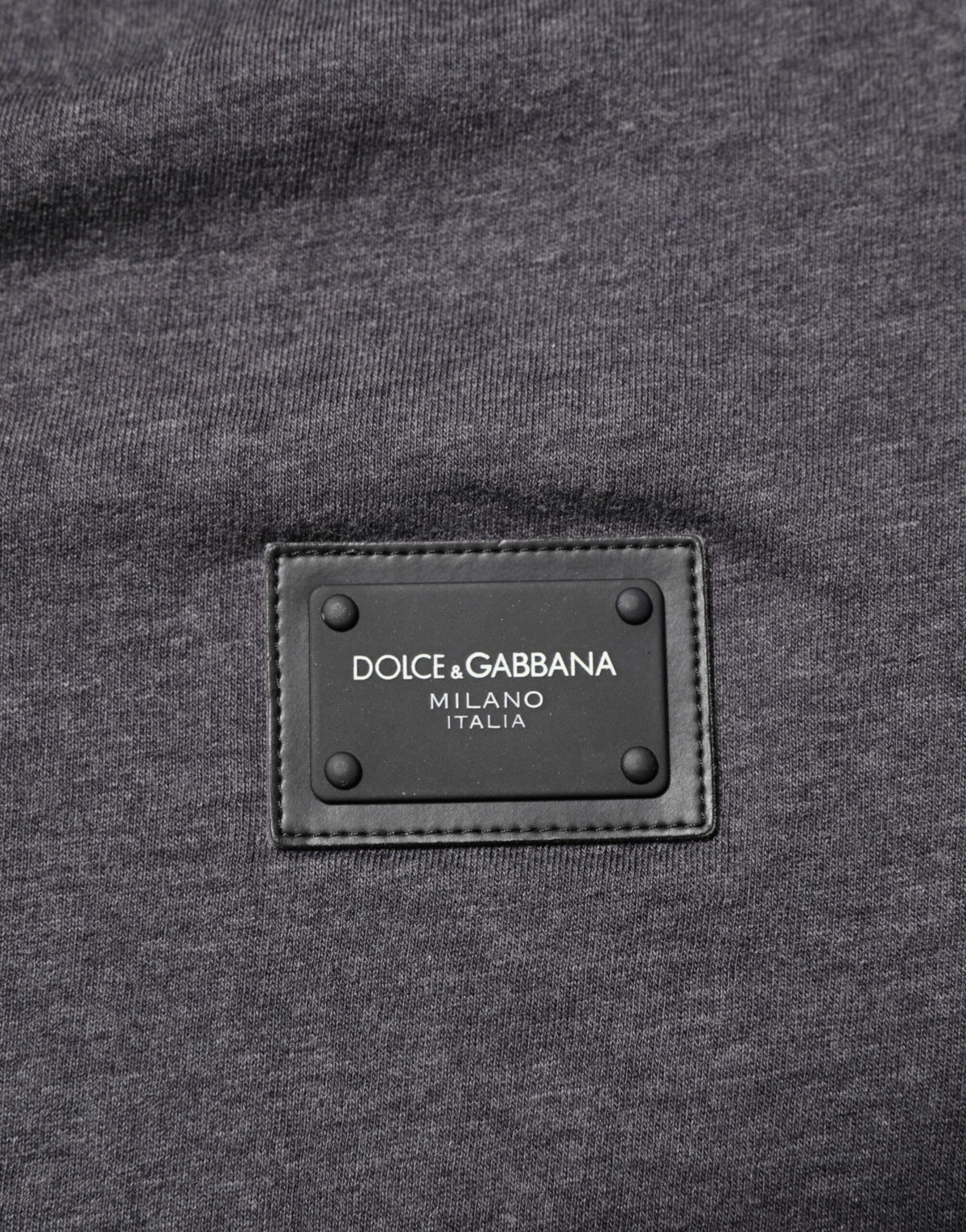 Dolce & Gabbana Grey Cotton V-Neck Logo Plaque Melange T-Shirt
