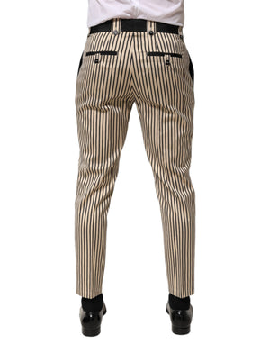 Dolce & Gabbana Beige Black Striped Cotton Slim Fit Trousers Pants