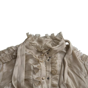 Dolce & Gabbana Gold Ascot Collar Ruffles Blouse Top
