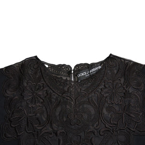 Dolce & Gabbana Black Silk Lace Trim Long Sleeves Blouse Top