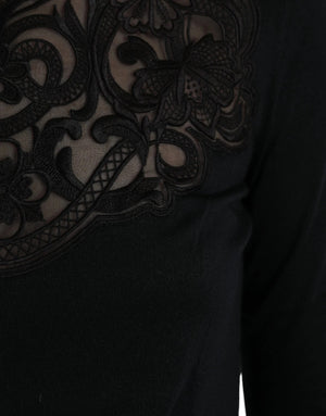Dolce & Gabbana Black Silk Lace Trim Long Sleeves Blouse Top
