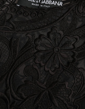 Dolce & Gabbana Black Silk Lace Trim Long Sleeves Blouse Top