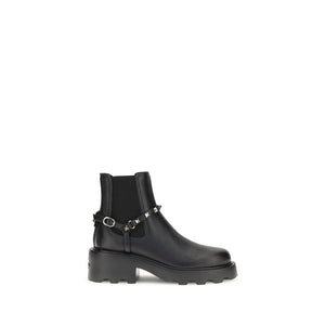 Valentino Garavani Black Calf Leather Bos Taurus Ankle Boots