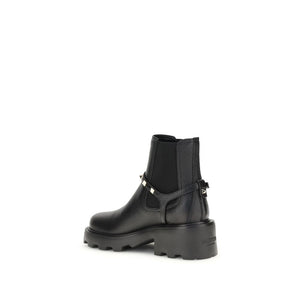 Valentino Garavani Black Calf Leather Bos Taurus Ankle Boots
