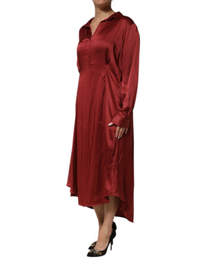 Fabiana Filippi Burgundy Acetate Viscose Satin Long Dress