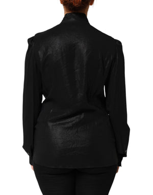 Dolce & Gabbana Black Viscose Long Sleeve Tie Neck Blouse Top
