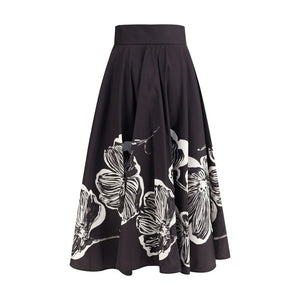 Sara Roka Black Polyester Midi Skirt